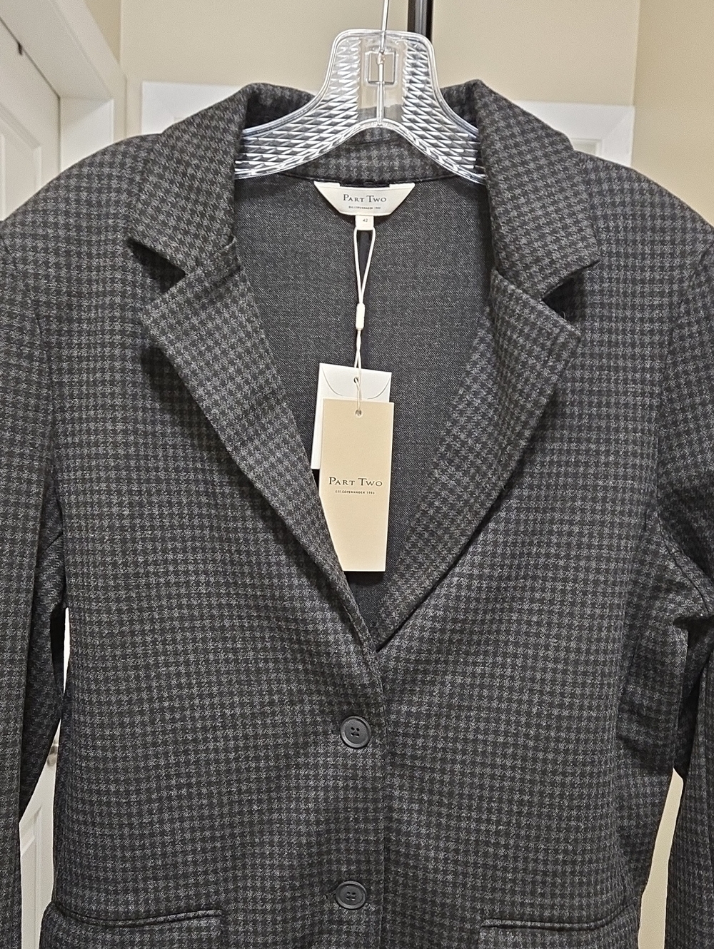 NWT Part Two Dark Charcoal Houndstooth Stretch Blazer Jacket Career Office Chic - Picture 4 of 10